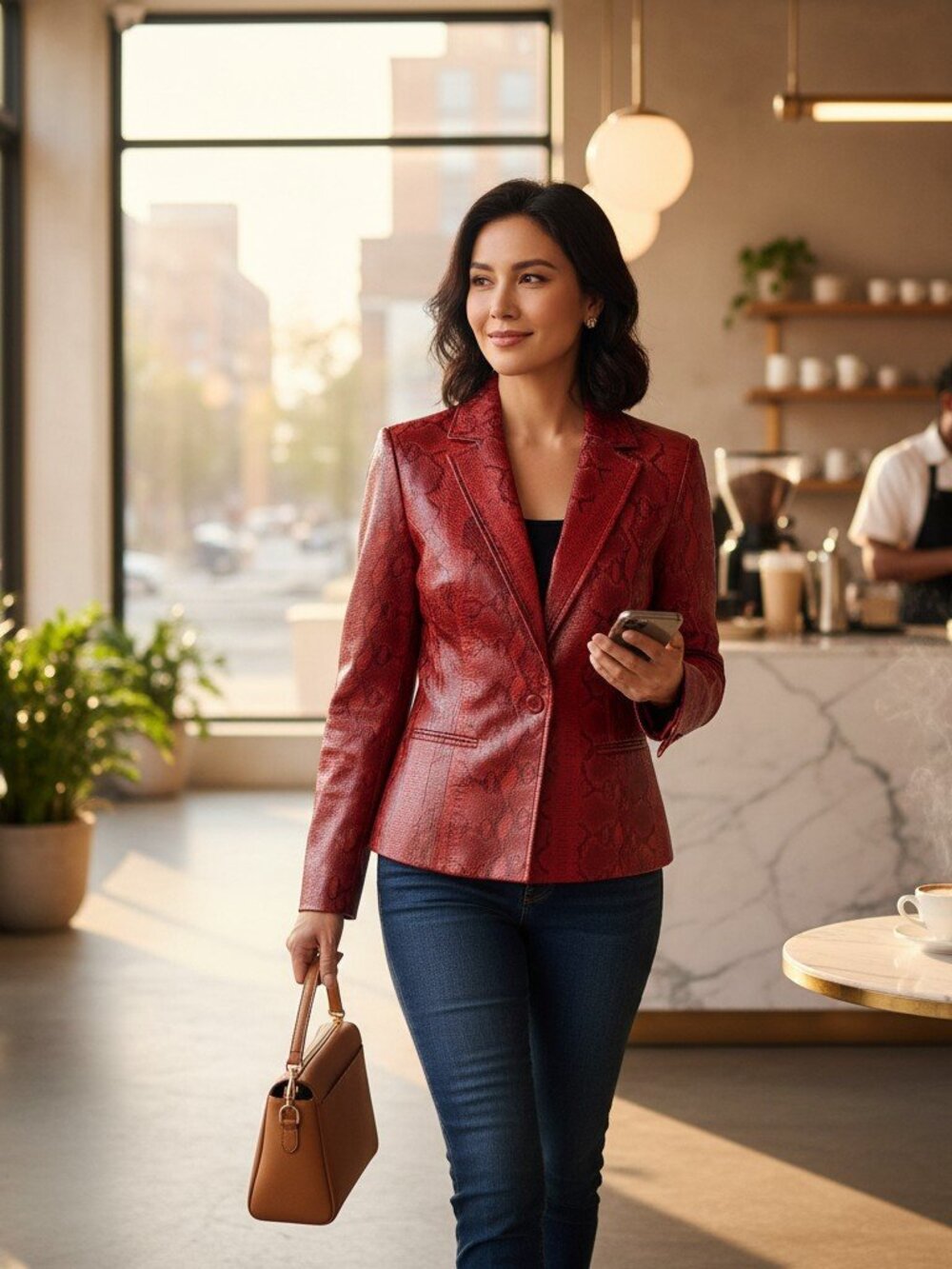 Siena Studio Vintage Red Snakeskin Leather Blazer Jacket Double Breasted 8 - Picture 7 of 16